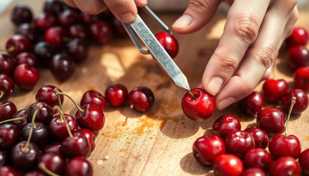 pitting tart cherries