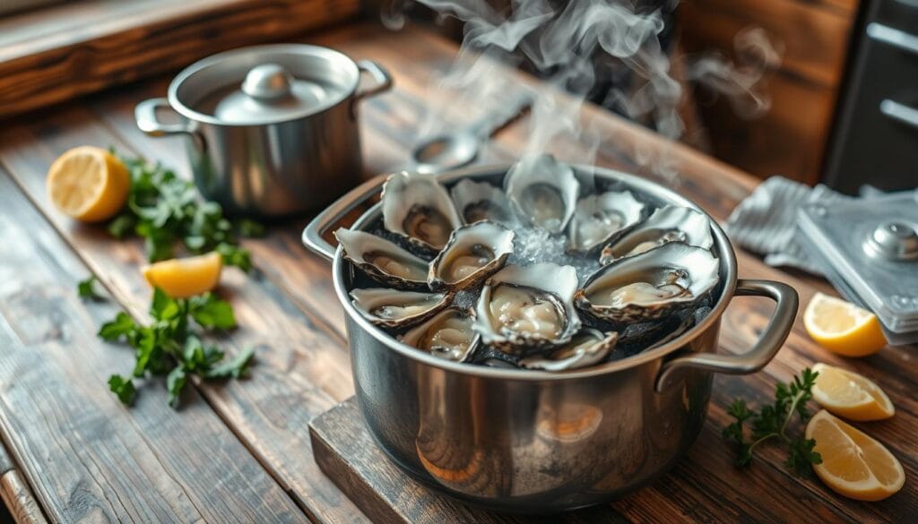 steaming oysters