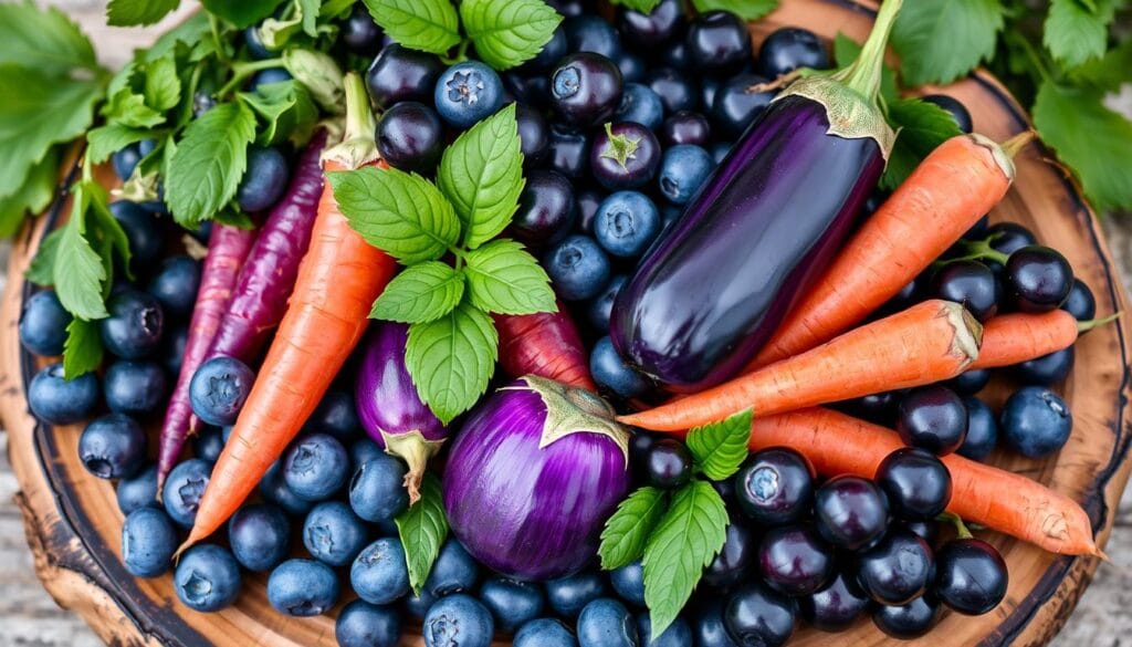 blue and purple produce