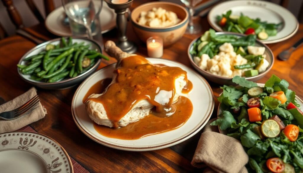 chicken dinner with gravy