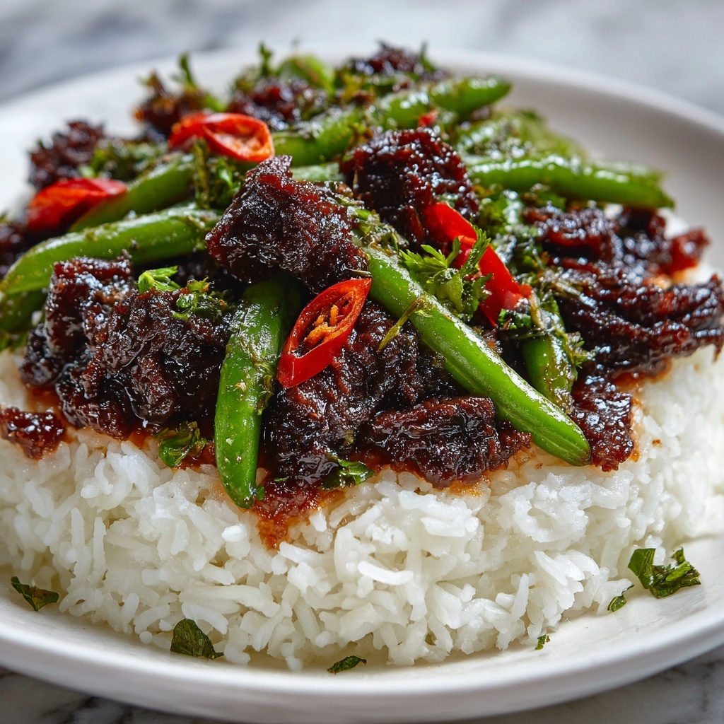 Spicy Garlic Beef Stir-Fry with Green Beans & Rice Recipe - Recipe Image