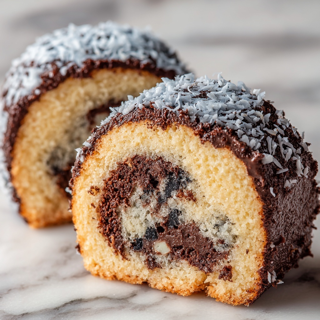 German Chocolate Coconut Pecan Roll Cake Recipe - Recipe Image