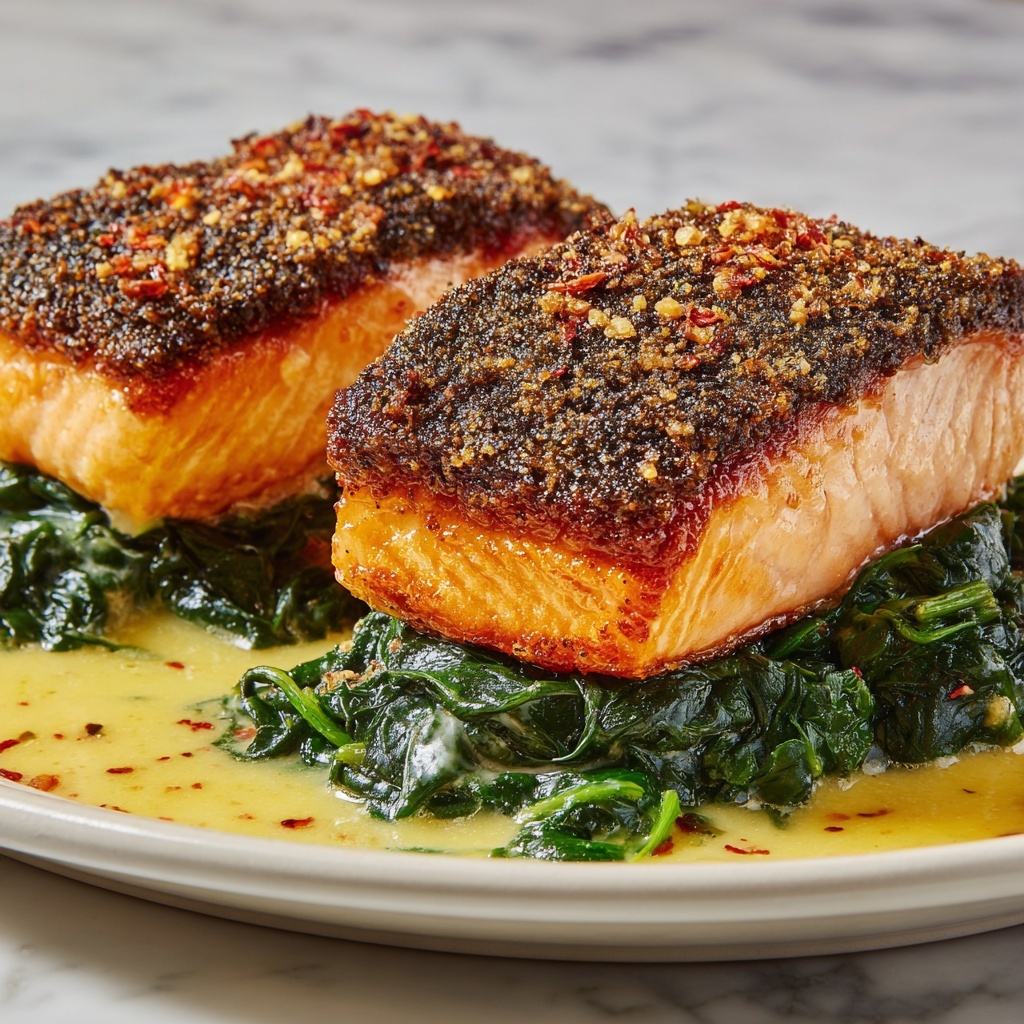 Blackened Salmon Stuffed with Spinach and Parmesan Recipe - Recipe Image