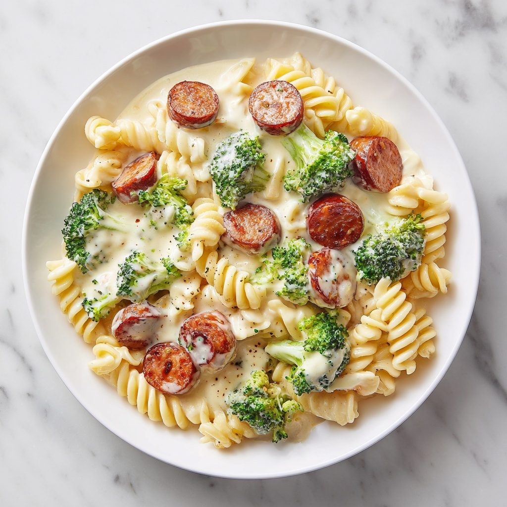 One-Pot Cheesy Smoked Sausage and Broccoli Pasta Recipe - Recipe Image