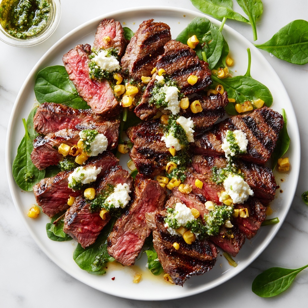 Grilled Flank Steak with Arugula Pesto and Burrata Recipe - Recipe Image