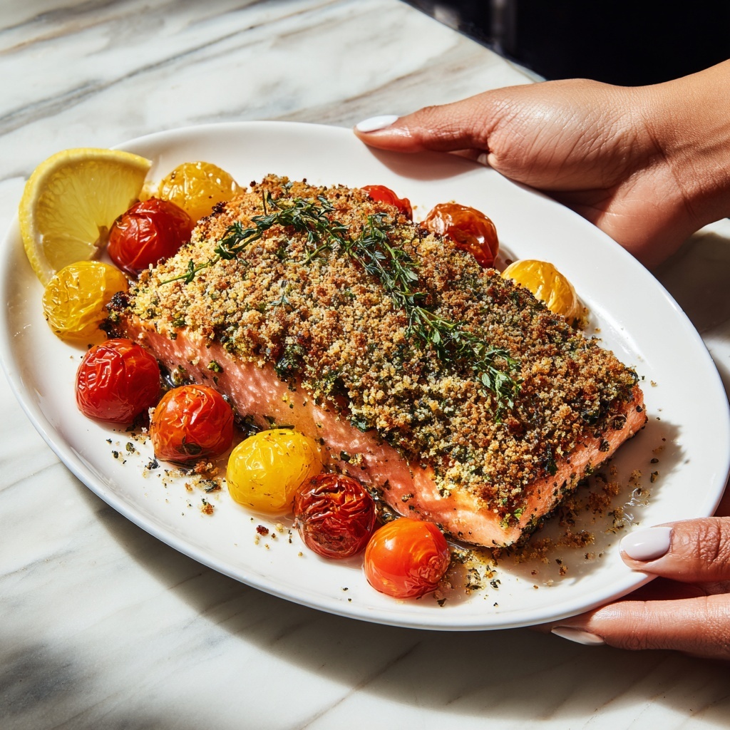 Pesto Parmesan Crusted Baked Salmon Recipe - Recipe Image