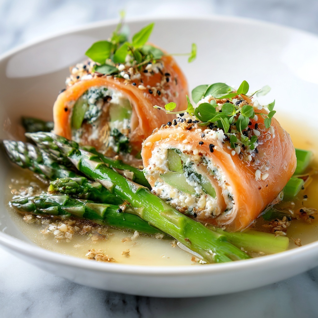 Asparagus and Lemon Basil Ricotta Stuffed Salmon Rolls Recipe - Recipe Image