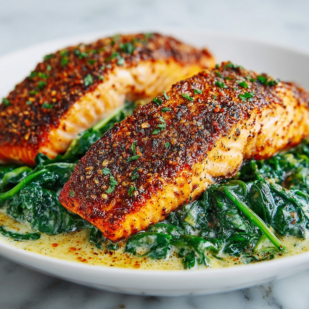 Blackened Salmon Stuffed with Spinach and Parmesan Recipe - Recipe Image