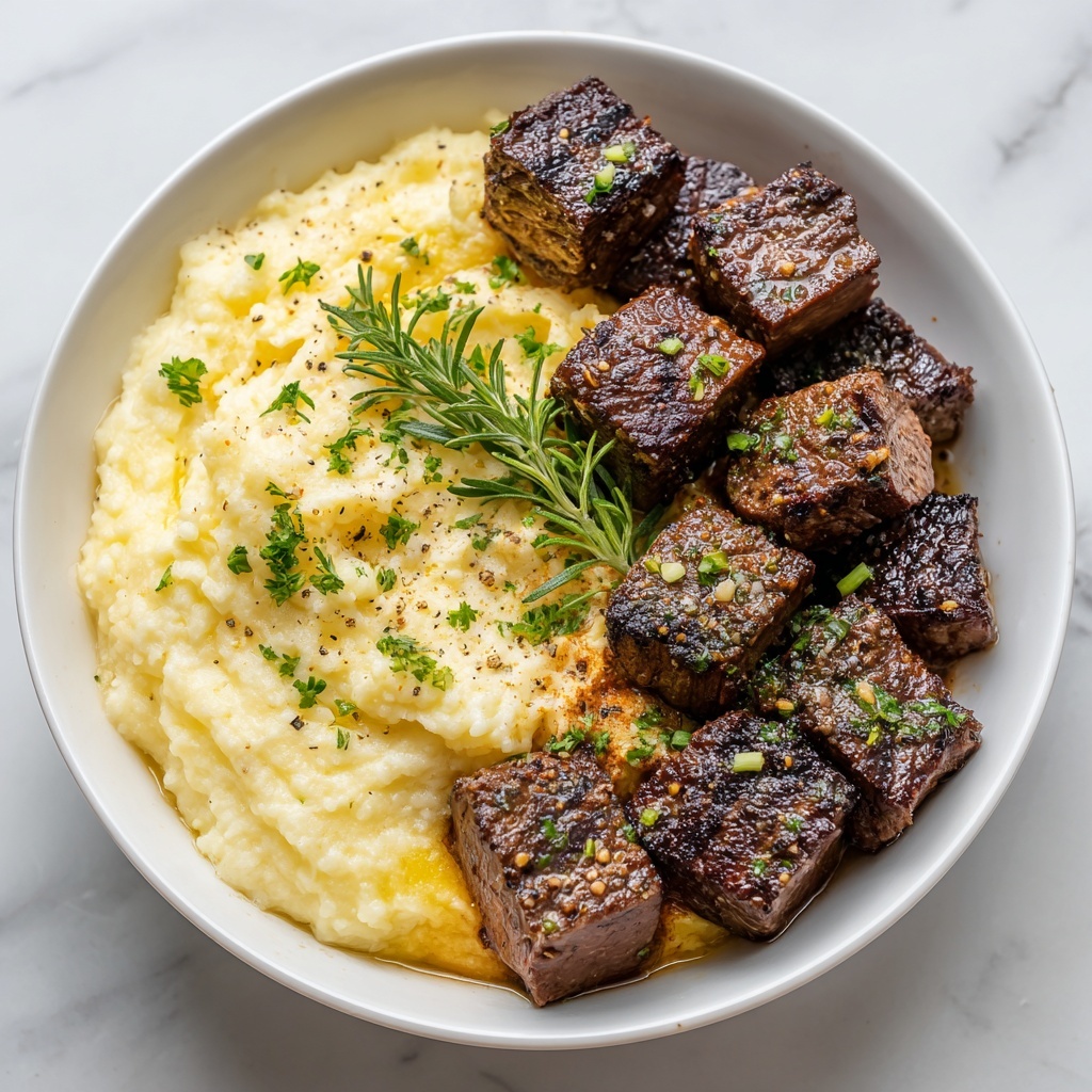 Garlic Butter Steak Bites with Creamy Mashed Potatoes Recipe - Recipe Image