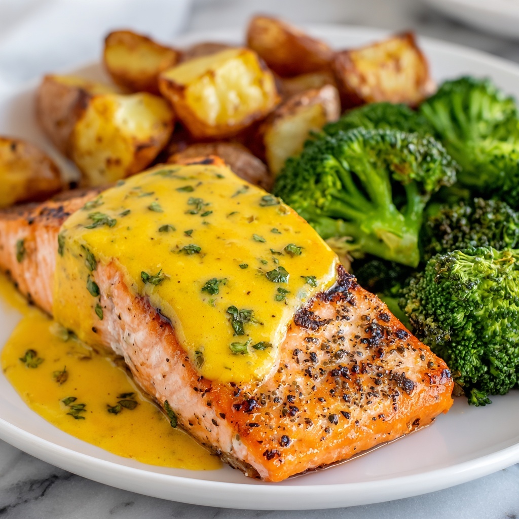 Lemon Butter Salmon with Crispy Potatoes and Roasted Broccoli Recipe - Recipe Image