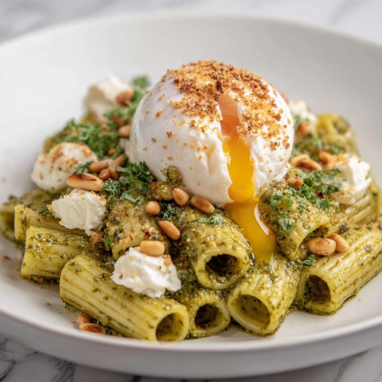 Lemon Pesto Rigatoni with Burrata and Roasted Pine Nuts Recipe