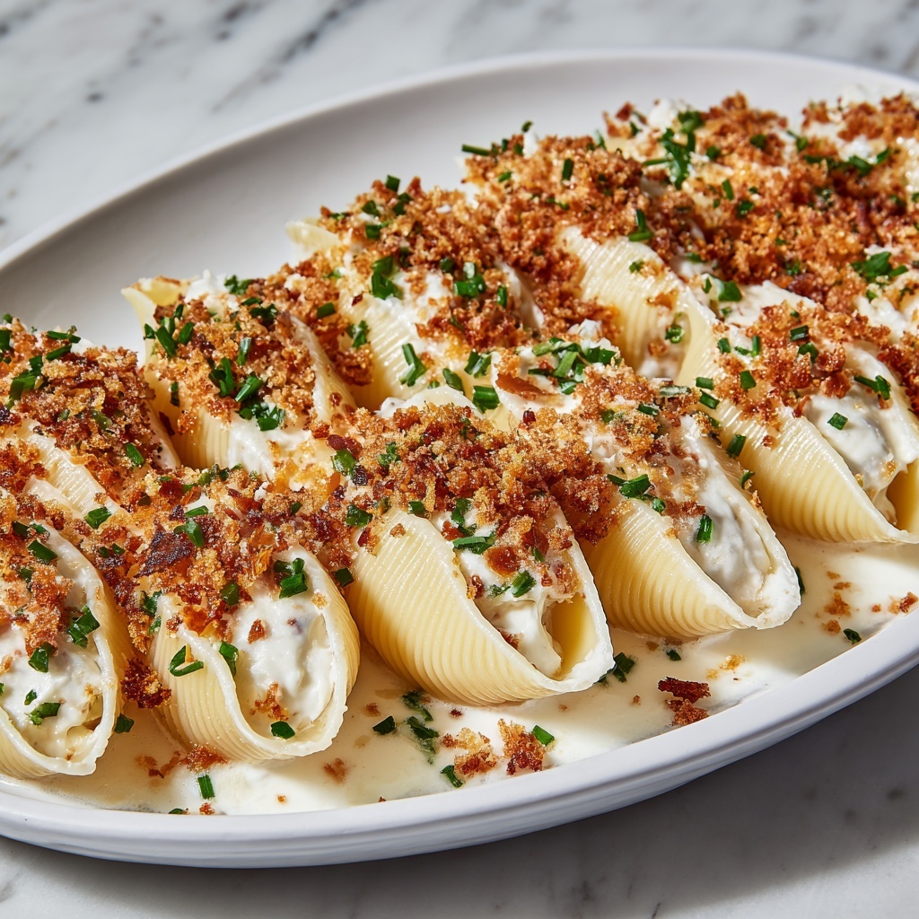 Garlic Butter Chicken Alfredo Stuffed Shells Recipe - Recipe Image