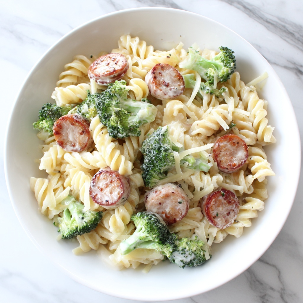 One-Pot Cheesy Smoked Sausage and Broccoli Pasta Recipe - Recipe Image