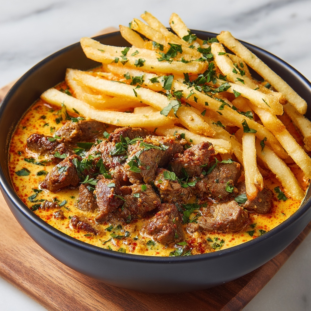 Creamy Butter Chicken in Garlic-Infused Sauce with Golden Crispy Fries Recipe - Recipe Image