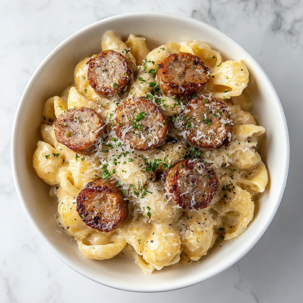 Garlic Butter Sausage Bites with Pasta Recipe - Recipe Image