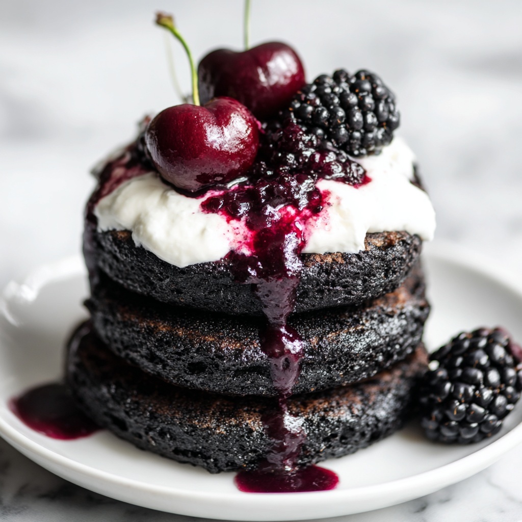 Activated Charcoal Pancakes with Blackberry Compote Recipe - Recipe Image