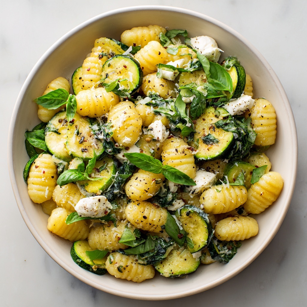 Lemon and Basil Gnocchi with Zucchini, Spinach, and Fresh Mozzarella Recipe - Recipe Image