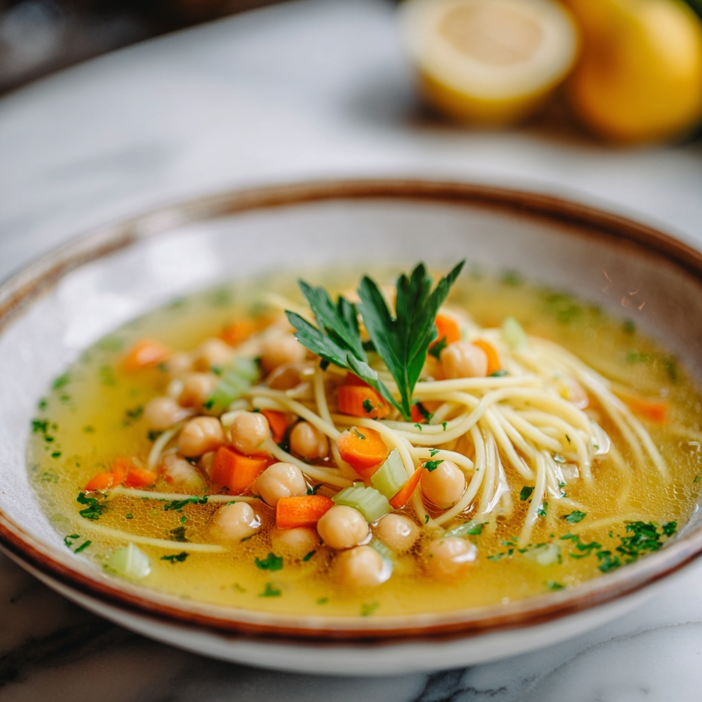 Lemon Orzo Chickpea Soup with Crispy Roasted Chickpeas Recipe - Recipe Image