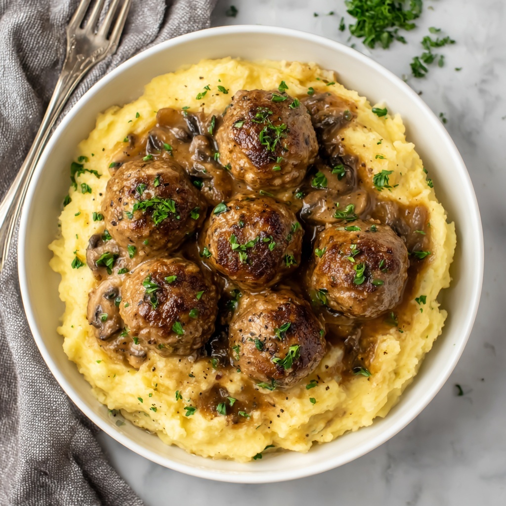 Mashed Potatoes with Meatball Mushroom Stew Recipe - Recipe Image