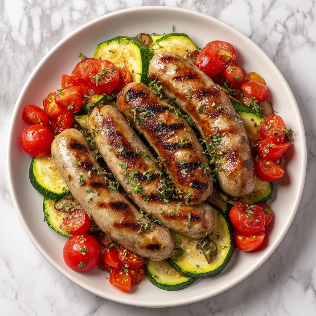 Chicken Sausages with Zucchini, Tomatoes & Pasta Recipe - Recipe Image