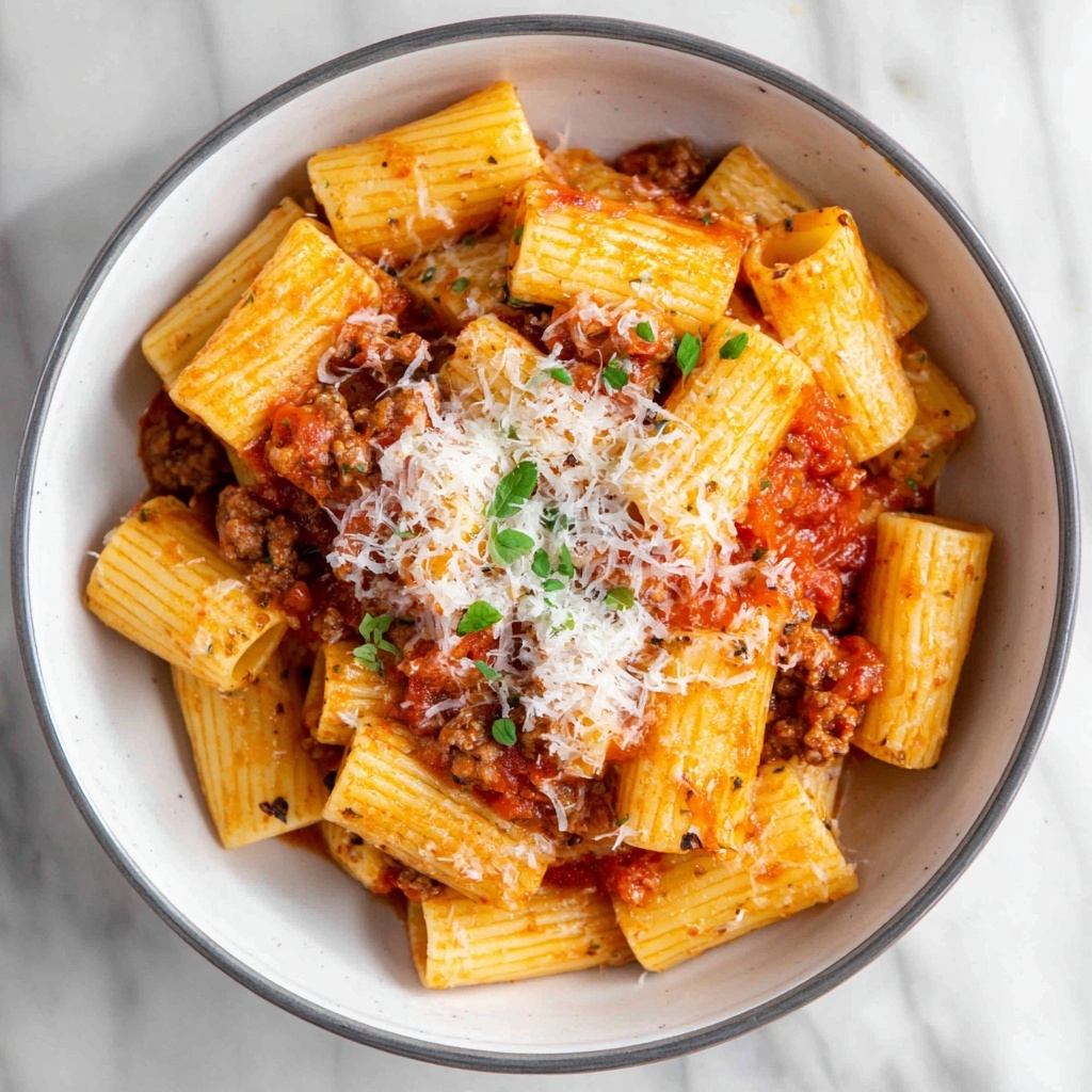 Rigatoni al Forno with Savory Meat Sauce and Creamy Bechamel Recipe - Recipe Image