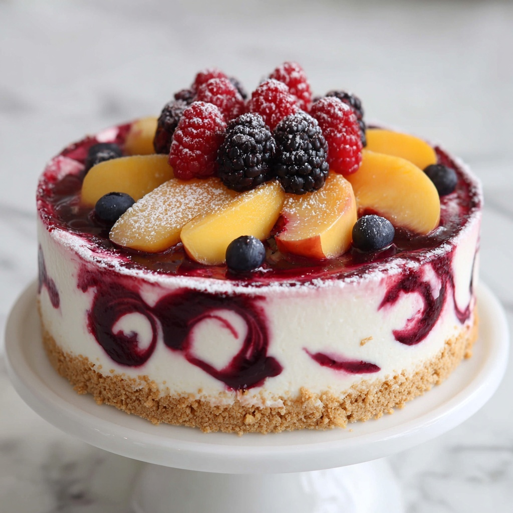 Savory Summer Berry and Peach Cheesecake Recipe - Recipe Image