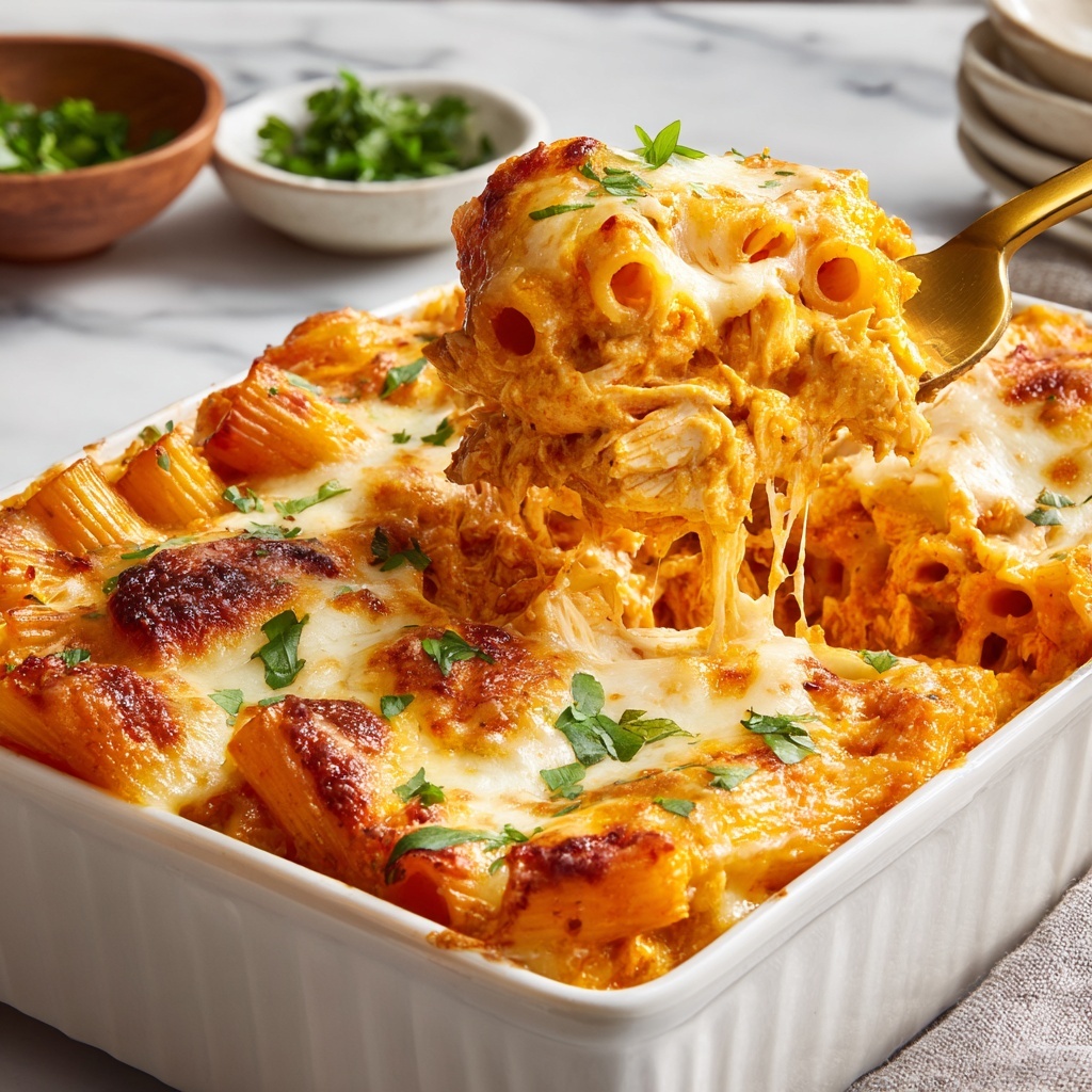 Cheesy Baked Chicken Rigatoni Pasta Recipe - Recipe Image