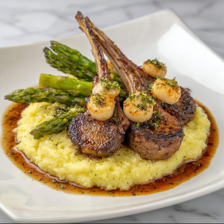 Lamb Chops over Lobster Mash with Asparagus Recipe