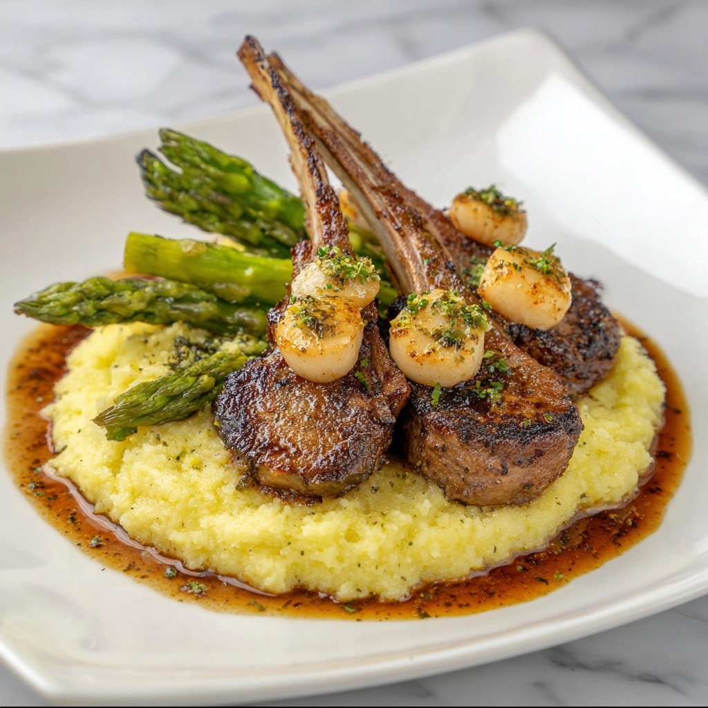 Lamb Chops over Lobster Mash with Asparagus Recipe - Recipe Image