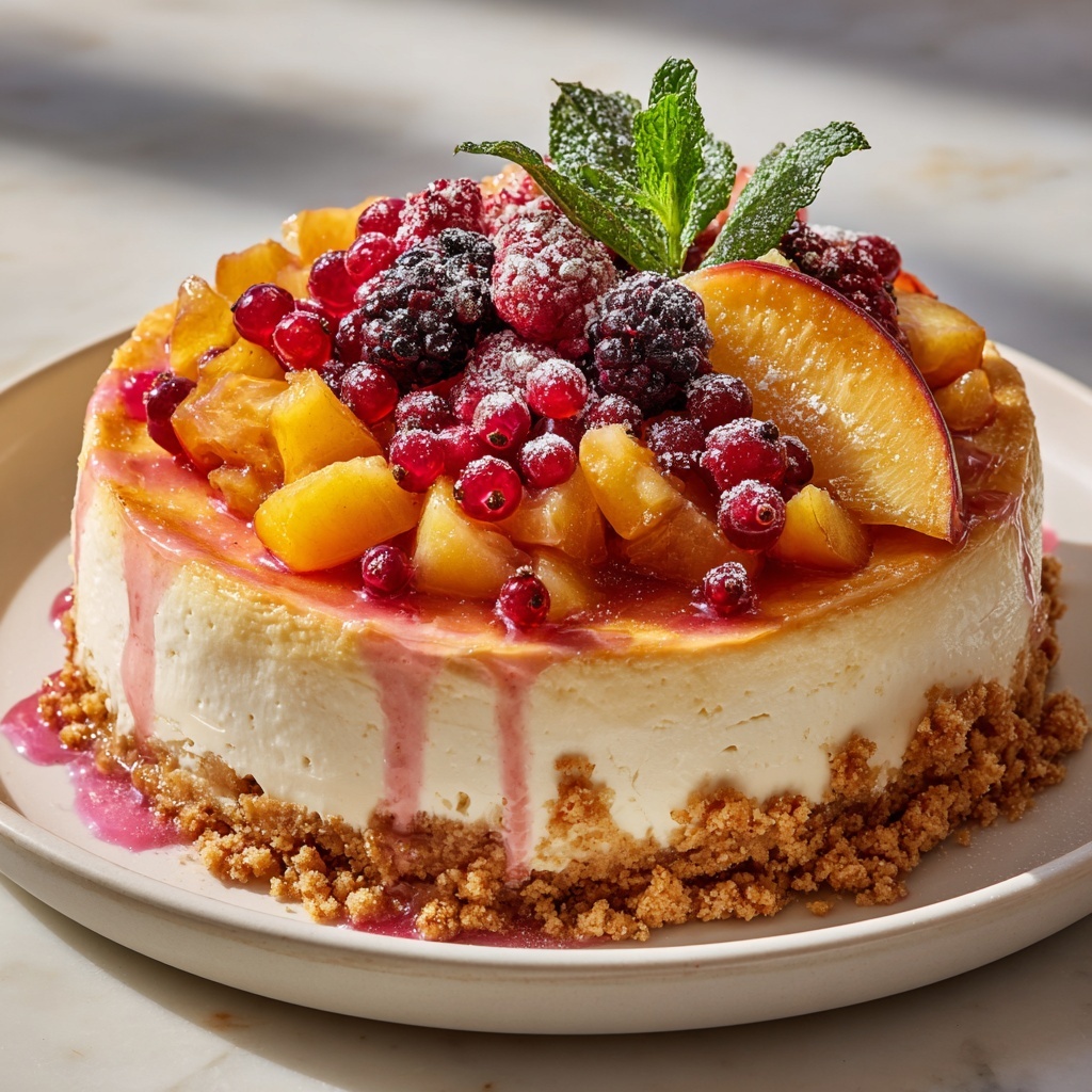 Summer Berry and Peach Cheesecake Recipe - Recipe Image