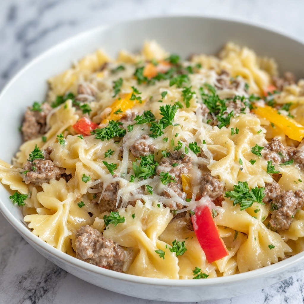 Crockpot Philly Cheesesteak Pasta Casserole Recipe - Recipe Image