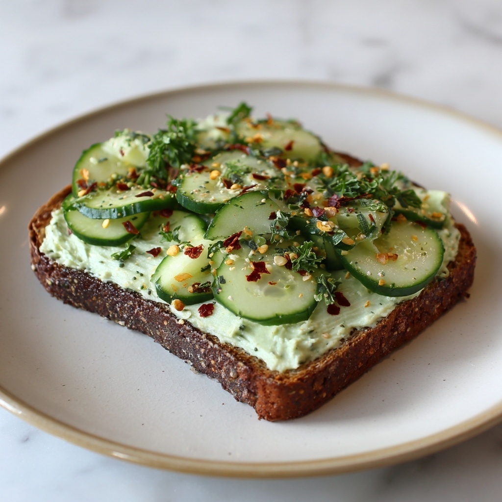 Smashed Cucumber Toast with Artichoke Edamame Spread Recipe - Recipe Image