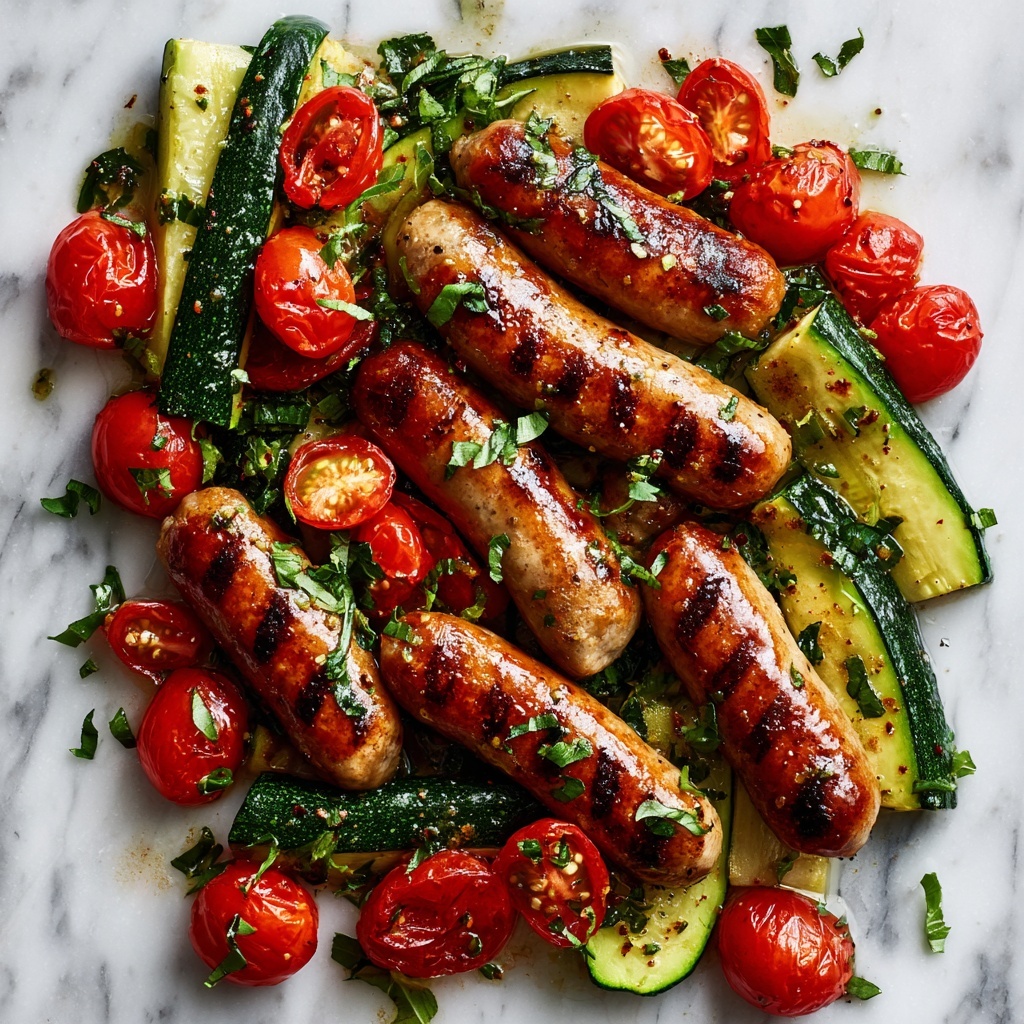 Chicken Sausages with Zucchini, Tomatoes & Pasta Recipe - Recipe Image