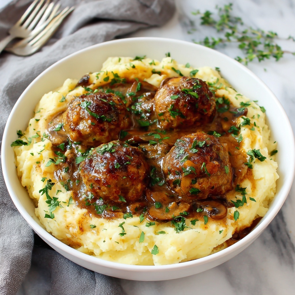 Mashed Potatoes with Meatball Mushroom Stew Recipe - Recipe Image
